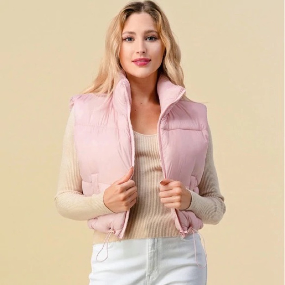 Pink Cropped Puffy Vest